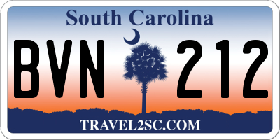 SC license plate BVN212