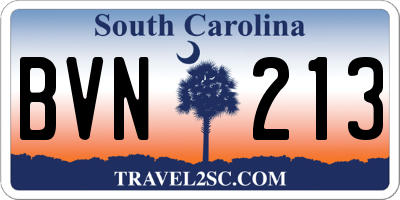 SC license plate BVN213