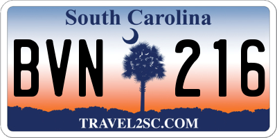 SC license plate BVN216