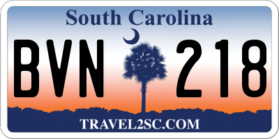 SC license plate BVN218