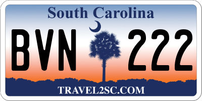 SC license plate BVN222