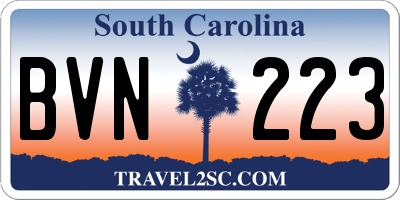 SC license plate BVN223