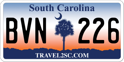 SC license plate BVN226