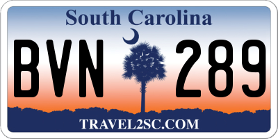 SC license plate BVN289