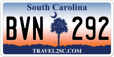 SC license plate BVN292