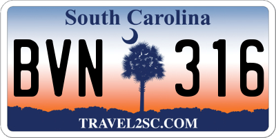 SC license plate BVN316