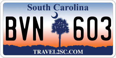 SC license plate BVN603