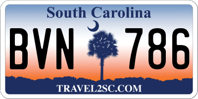 SC license plate BVN786