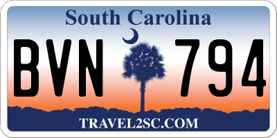 SC license plate BVN794