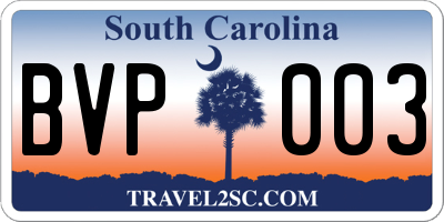 SC license plate BVP003