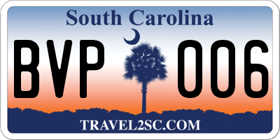 SC license plate BVP006