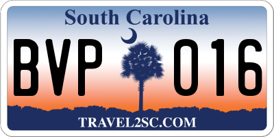 SC license plate BVP016