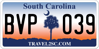 SC license plate BVP039