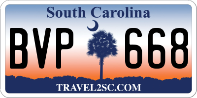 SC license plate BVP668