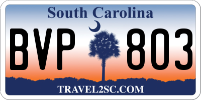 SC license plate BVP803