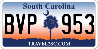 SC license plate BVP953