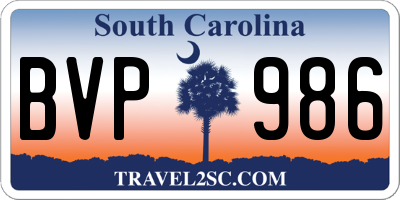 SC license plate BVP986