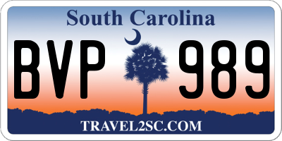 SC license plate BVP989