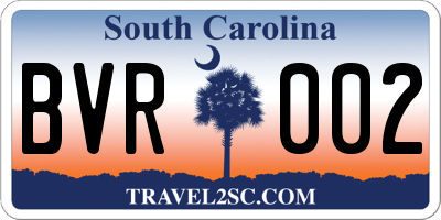 SC license plate BVR002