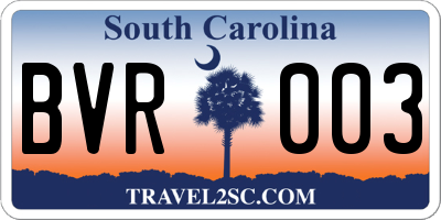 SC license plate BVR003