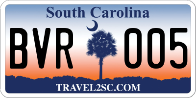 SC license plate BVR005