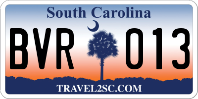 SC license plate BVR013
