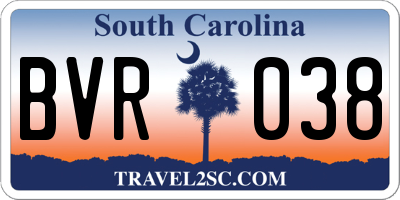 SC license plate BVR038