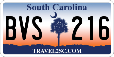 SC license plate BVS216