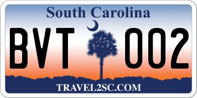 SC license plate BVT002