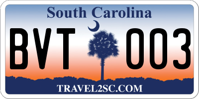 SC license plate BVT003