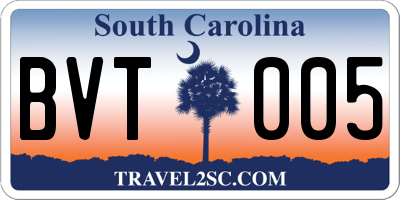 SC license plate BVT005
