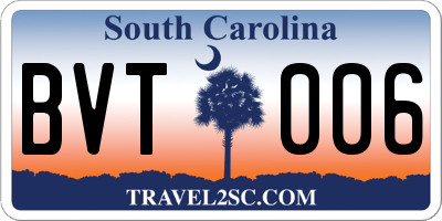 SC license plate BVT006