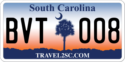 SC license plate BVT008
