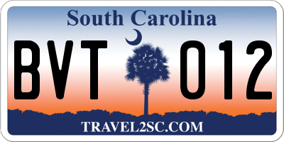SC license plate BVT012