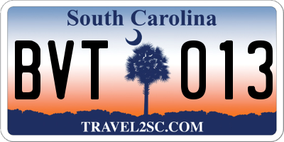 SC license plate BVT013