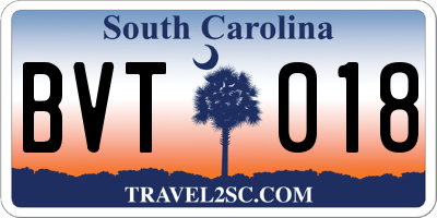 SC license plate BVT018