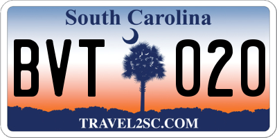 SC license plate BVT020
