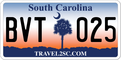 SC license plate BVT025