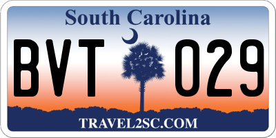 SC license plate BVT029
