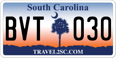 SC license plate BVT030