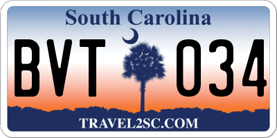 SC license plate BVT034