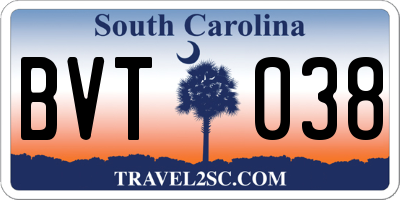 SC license plate BVT038