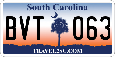 SC license plate BVT063