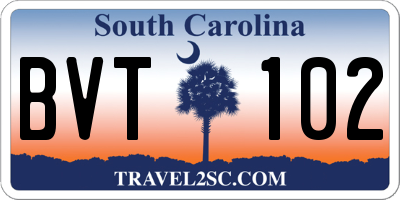 SC license plate BVT102