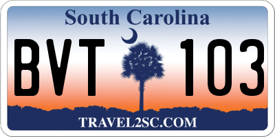 SC license plate BVT103