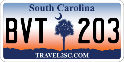 SC license plate BVT203