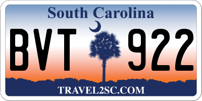 SC license plate BVT922