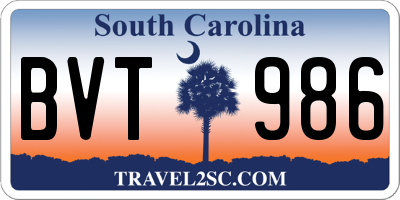 SC license plate BVT986