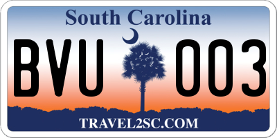 SC license plate BVU003