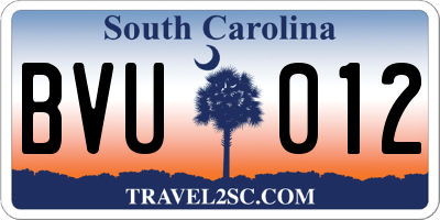 SC license plate BVU012
